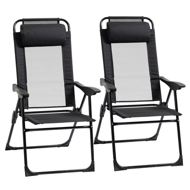 Outdoor and Garden-Set of 2 Portable Folding Recliner Outdoor Patio Chaise Lounge Chair with Adjustable Backrest, Black - Outdoor Style Company