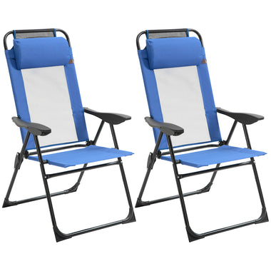 Outdoor and Garden-Set of 2 Portable Folding Recliner Outdoor Patio Chaise Lounge Chair with Adjustable Backrest, Blue - Outdoor Style Company