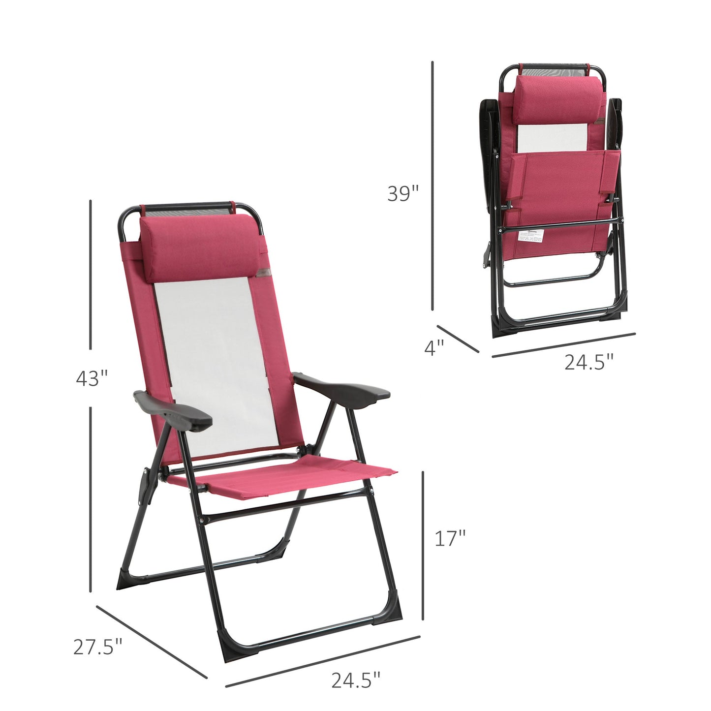 Outdoor and Garden-Set of 2 Portable Folding Recliner Outdoor Patio Chaise Lounge Chair with Adjustable Backrest, Red - Outdoor Style Company