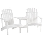 Outdoor and Garden-Set of 2 Wooden Adirondack Chairs, Outdoor Double Seat with Center Table and Umbrella Hole for Patio, Backyard, Deck, Fire Pit, White - Outdoor Style Company
