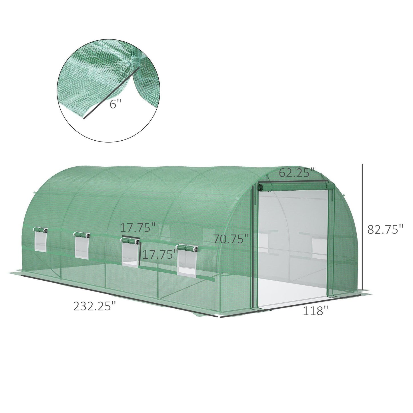 Outdoor and Garden-Steel Frame Walk-In Tunnel Greenhouse Garden Warm House Large Hot House Kit with Windows & Door, 19' x 10' x 7', Green - Outdoor Style Company