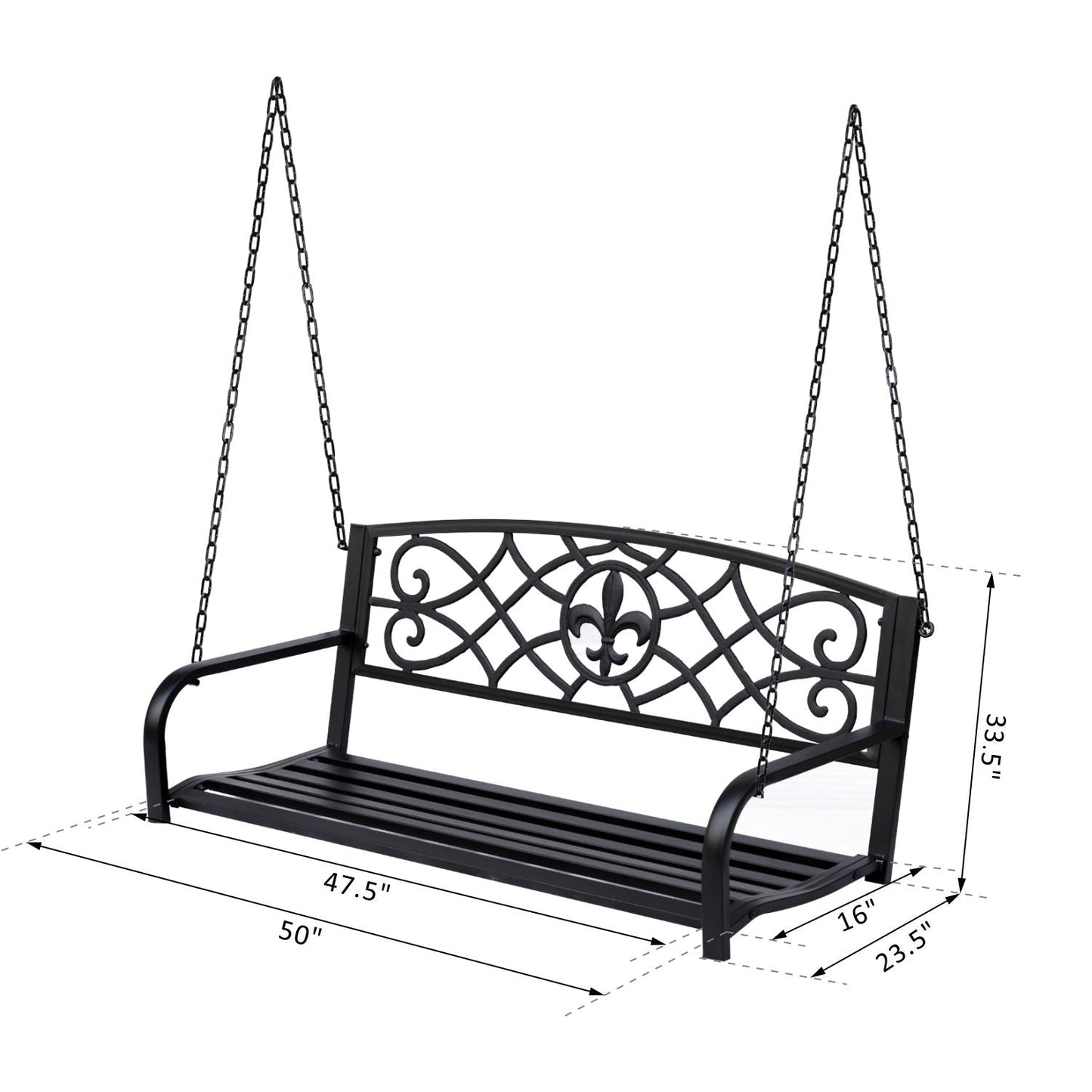 Outdoor and Garden-Steel Hanging Porch Swing, Fleur-de-Lis Design Outdoor Swing Seat Bench with Chains for the Yard, Deck, 485 LBS Weight Capacity, Bronze - Outdoor Style Company