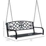 Outdoor and Garden-Steel Hanging Porch Swing, Fleur-de-Lis Design Outdoor Swing Seat Bench with Chains for Yard, Deck, 485 LBS Weight Capacity, Black - Outdoor Style Company