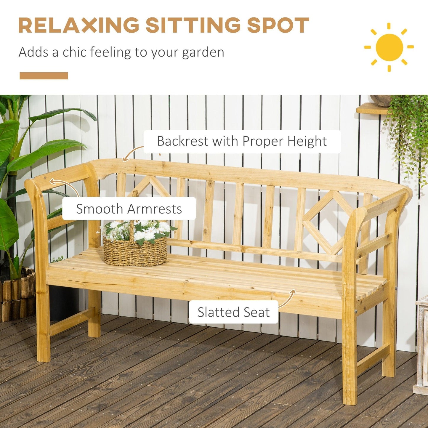 Outdoor and Garden-Stylish Patio Wooden Bench, Three-seater Outdoor Bench, Loveseat - Outdoor Style Company