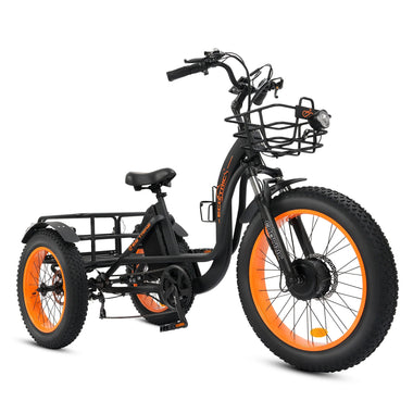 -Super Cool E-Bike Tricycle with Front Basket + Rear Rack - Outdoor Style Company