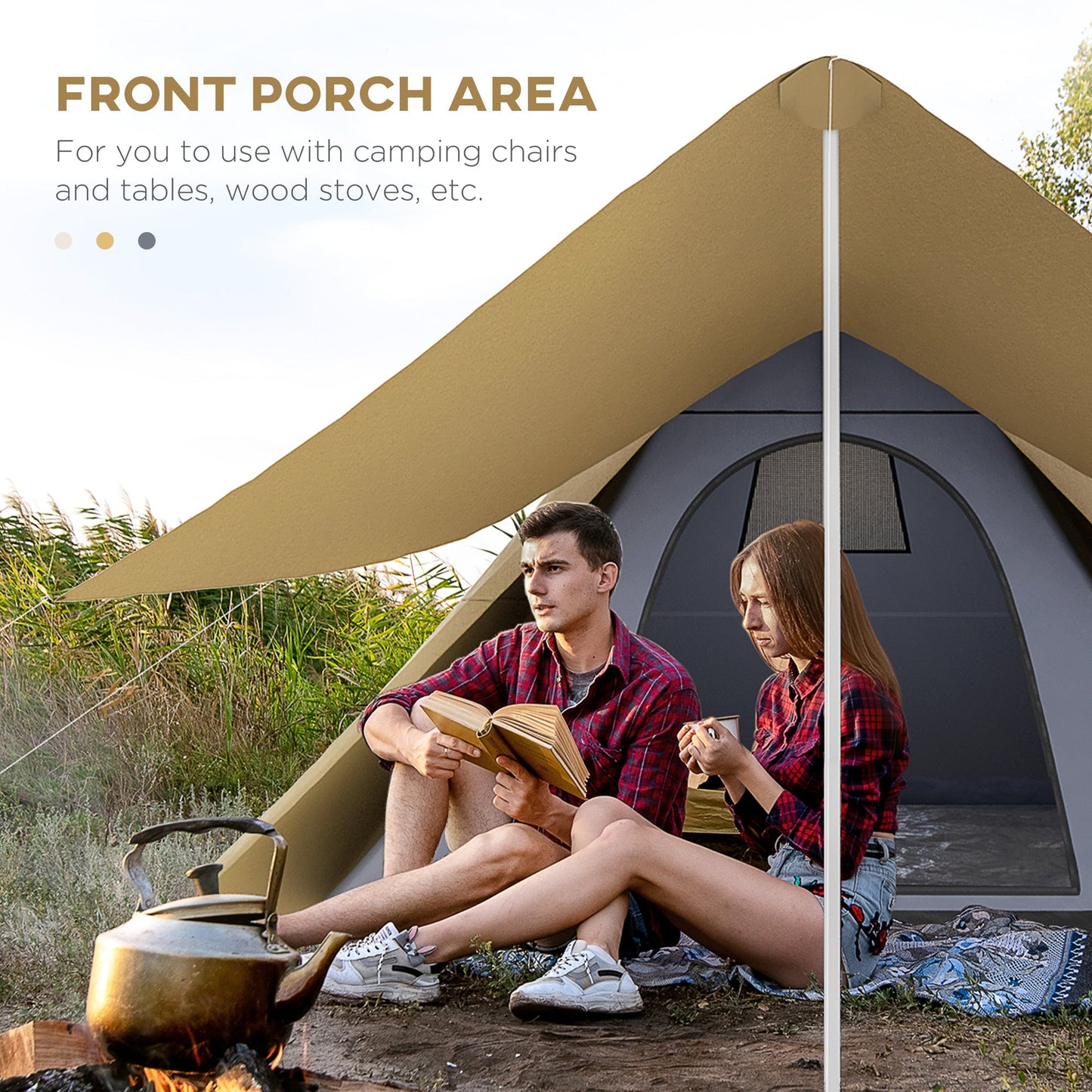 Outdoor and Garden-Teepee Tent, Easy Set-Up Camping Tent with Porch Area, Floor and Carry Bag, for 2-3 Person Outdoor Backpacking Camping Hiking, Coffee - Outdoor Style Company