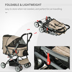 Pet Supplies-Travel Pet Stroller One-Click Fold Jogger Pushchair with Swivel Wheels, Brakes, Basket Storage, Safety Belts, Canopy, Brown - Outdoor Style Company