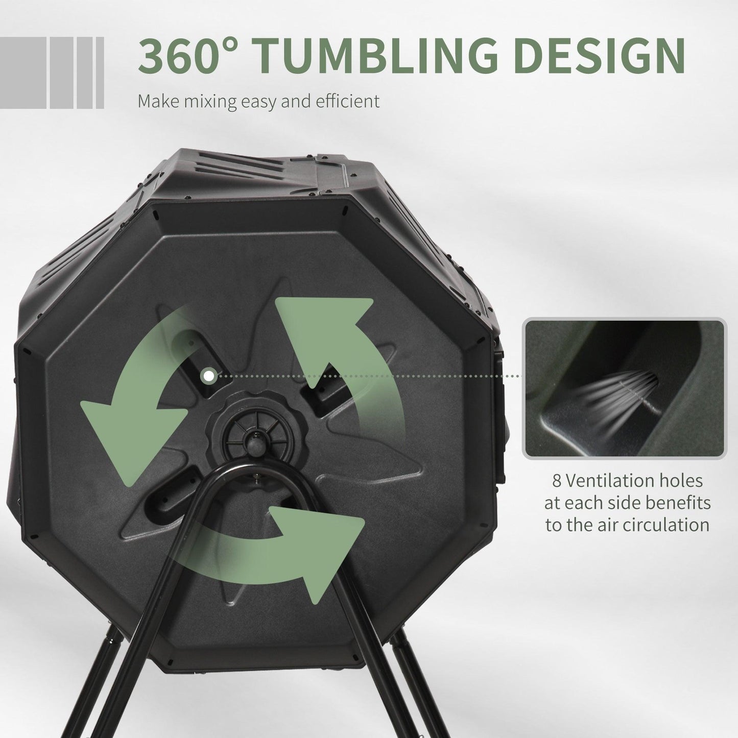 Outdoor and Garden-Tumbling Compost Bin Outdoor 360° Dual Chamber Rotating Composter 43 Gallon, Black - Outdoor Style Company