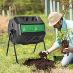 Outdoor and Garden-Tumbling Compost Bin Outdoor 360° Dual Chamber Rotating Composter 43 Gallon, Green - Outdoor Style Company