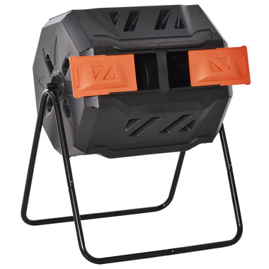 Outdoor and Garden-Tumbling Compost Bin Outdoor 360° Dual Chamber Rotating Composter 43 Gallon, Orange - Outdoor Style Company
