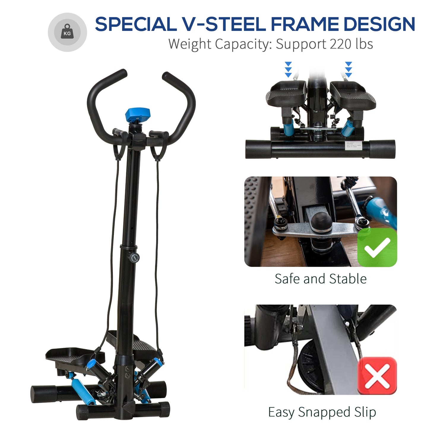 Sports and Fitness-Twist Stair Stepper, Cardio Exercise Machine w/ Elastic Bands, LCD Screen, Height Adjust Handlebars for Home Gym - Outdoor Style Company
