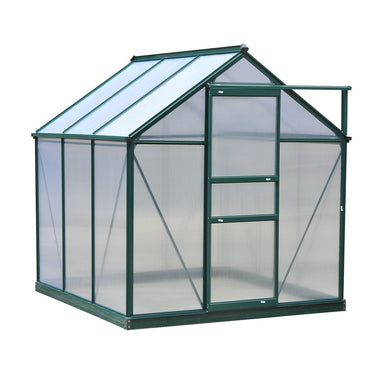 Outdoor and Garden-Walk In Greenhouse 6' X 6' X 7' Aluminum Polycarbonate Portable Garden Greenhouse With Rooftop Vent & UV-Resistant Walls Dark Green - Outdoor Style Company