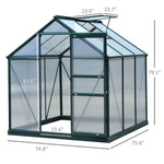 Outdoor and Garden-Walk In Greenhouse 6' X 6' X 7' Aluminum Polycarbonate Portable Garden Greenhouse With Rooftop Vent & UV-Resistant Walls Dark Green - Outdoor Style Company