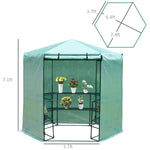 Outdoor and Garden-Walk-in Greenhouse Outdoor 3 Tier 10 Shelf Warm House Garden Hexagonal Hot House with Roll-Up Zipper Door & Steel Frame, Green - Outdoor Style Company