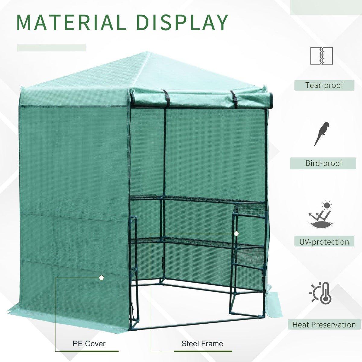 Outdoor and Garden-Walk-in Greenhouse Outdoor 3 Tier 10 Shelf Warm House Garden Hexagonal Hot House with Roll-Up Zipper Door & Steel Frame, Green - Outdoor Style Company