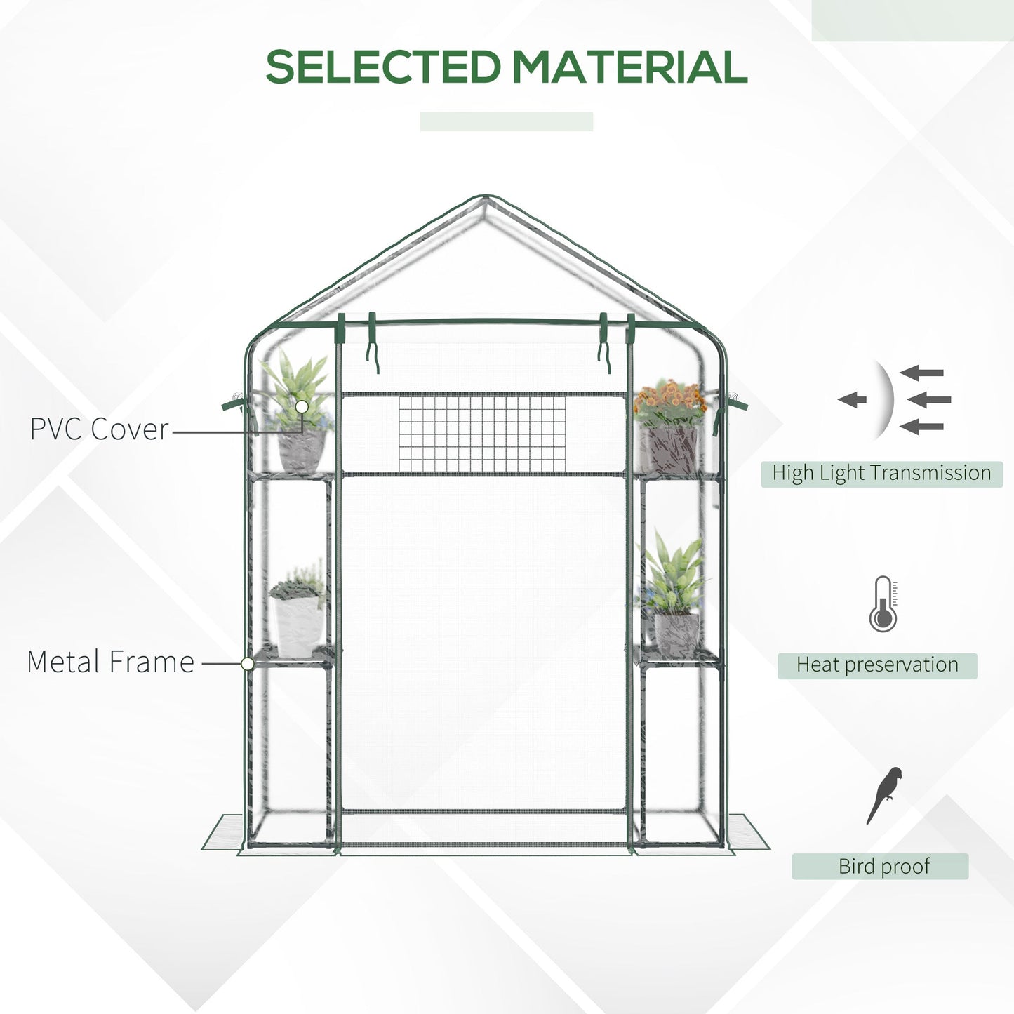 Outdoor and Garden-Walk-in Greenhouse with Mesh Door & Windows, Portable Garden Hot House with 3 Tier Shelving, Trellis, and Plant Labels - Outdoor Style Company