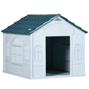 Outdoor and Garden-Water-Resistant Plastic Dog House, Outdoor Puppy Shelter with Door Opening, Puppy Kennel for Small to Medium Sized, Easy to Assemble, Blue - Outdoor Style Company