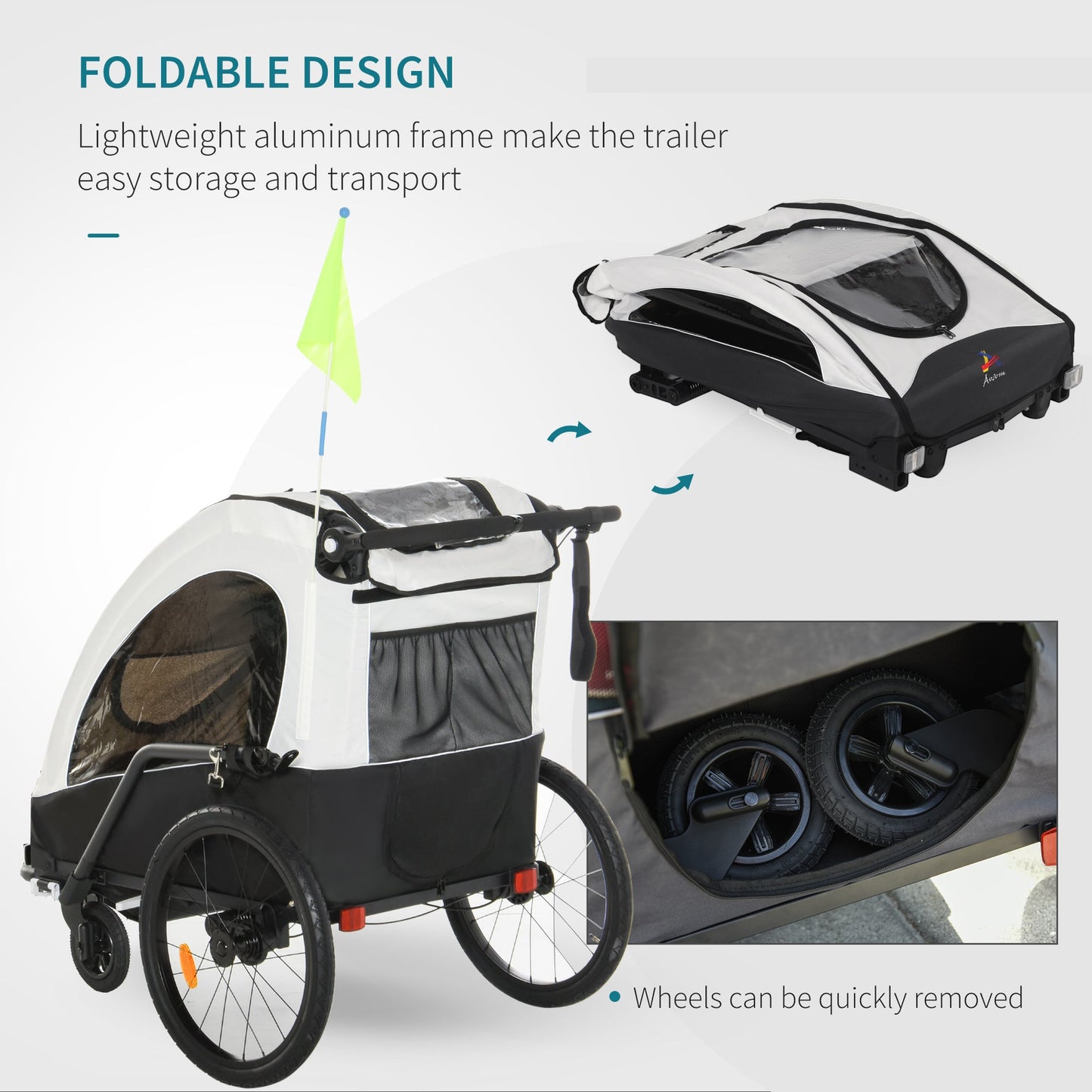 Sports and Fitness-White, Child Bike Trailer 3 In1 Foldable Baby Trailer Transport Carrier with Shock Absorber System Rubber Tires Adjustable Handlebar - Outdoor Style Company