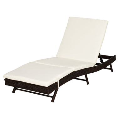 Outdoor and Garden-Wicker Chaise Patio Lounge Chair, 5 Position Adjustable Backrest and Cushions Outdoor PE Rattan Wicker Lounge Chair - Black / Cream - Outdoor Style Company