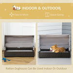 Outdoor and Garden-Wicker Dog House, Elevated Pet Sofa, Rattan Cat Bed, for Garden Patio with Foldable Roof, for Small or Medium-Sized Dogs, Coffee - Outdoor Style Company