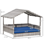 Pet Supplies-Wicker Dog House Elevated Raised Rattan Bed for Indoor/Outdoor with Removable Cushion Lounge, Dark Blue - Outdoor Style Company