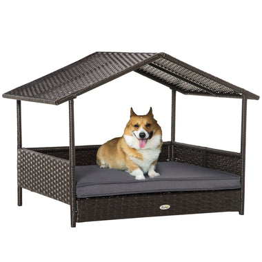 Pet Supplies-Wicker Dog House, Raised Rattan Dog Bed Sofa, Elevated Dog House with Removable Cushion Lounge for Indoor/Outdoor, Gray - Outdoor Style Company