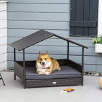 Pet Supplies-Wicker Dog House, Raised Rattan Dog Bed Sofa, Elevated Dog House with Removable Cushion Lounge for Indoor/Outdoor, Gray - Outdoor Style Company