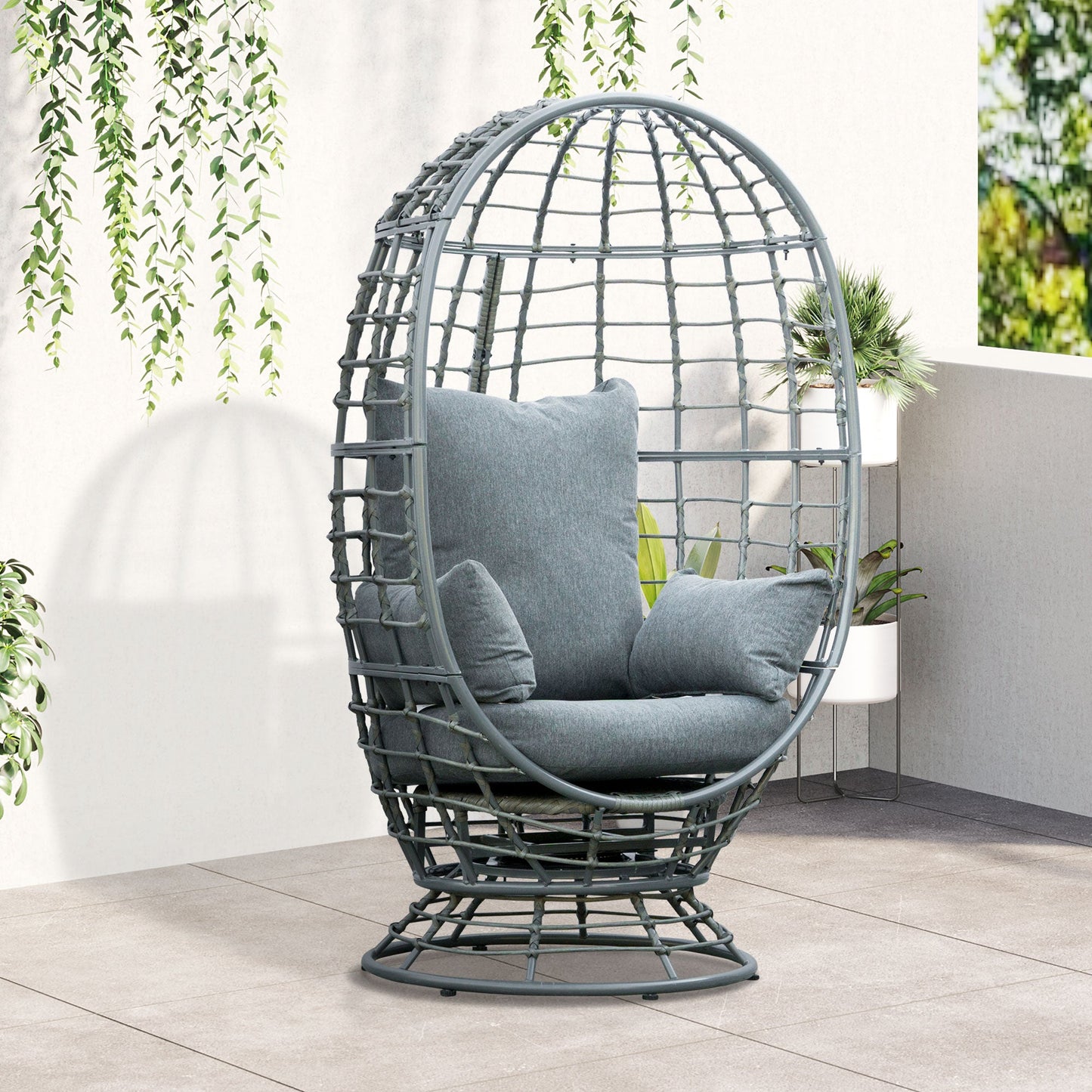 Outdoor and Garden-Wicker Egg Chair with Cushion and Pillows, 360 Rotating Indoor Outdoor Egg Chair for Backyard, Porch, Patio, Garden - Outdoor Style Company