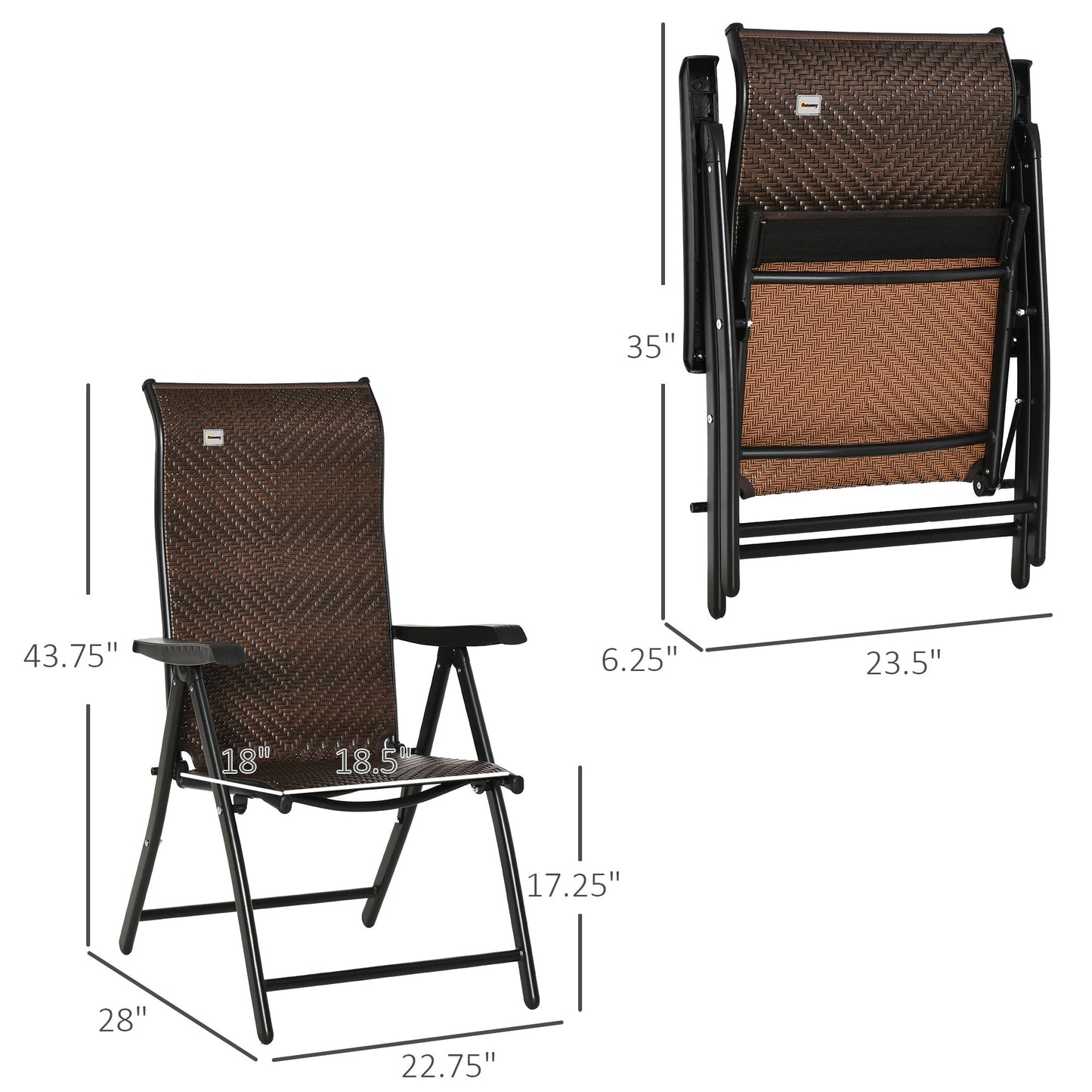 Outdoor and Garden-Wicker Folding Patio Chair, Outdoor PE Rattan Recliner Camping Chairs with 7-Level Adjustable High Backrest for Garden, Balcony, Brown - Outdoor Style Company