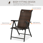 Outdoor and Garden-Wicker Folding Patio Chair, Outdoor PE Rattan Recliner Camping Chairs with 7-Level Adjustable High Backrest for Garden, Balcony, Brown - Outdoor Style Company