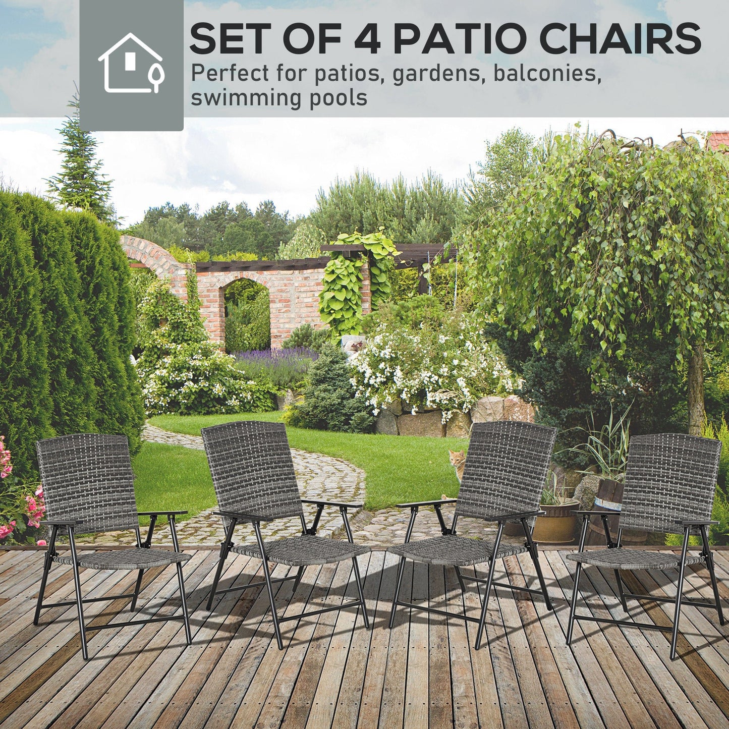 Outdoor and Garden-Wicker Patio Dining Chair Set of 4 with Folding Design, Outdoor Rattan Sling Chair Lawn Chair Set for Backyard Wedding Party, Mixed Grey - Outdoor Style Company