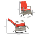 Outdoor and Garden-Wicker Rocking Chair Outdoor Recliner Chari with Soft Cushion, Adjustable Footrest, Max. 135 Degree Backrest, Red - Outdoor Style Company