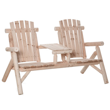 Outdoor and Garden-Wood Adirondack Patio Chair Bench with Center Coffee Table, Perfect for Lounging and Relaxing Outdoors Natural - Outdoor Style Company