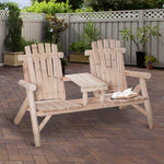 Outdoor and Garden-Wood Adirondack Patio Chair Bench with Center Coffee Table, Perfect for Lounging and Relaxing Outdoors Natural - Outdoor Style Company