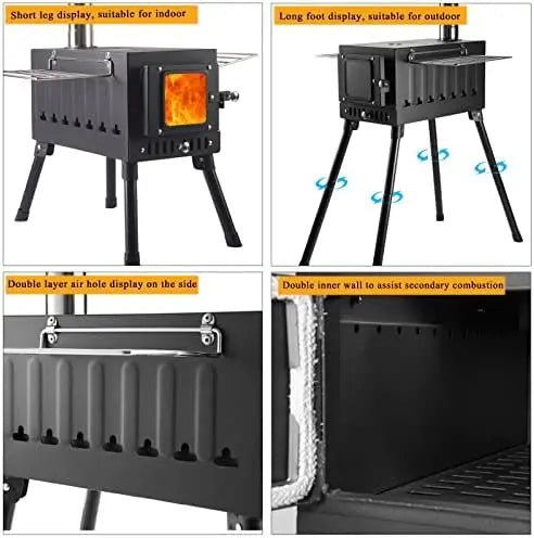 -Wood Burning Stove, Camping Wood Stove, Portable Hot Tent Stoves wood burning, Dual Interior Post Combustion Design with Extend - Outdoor Style Company