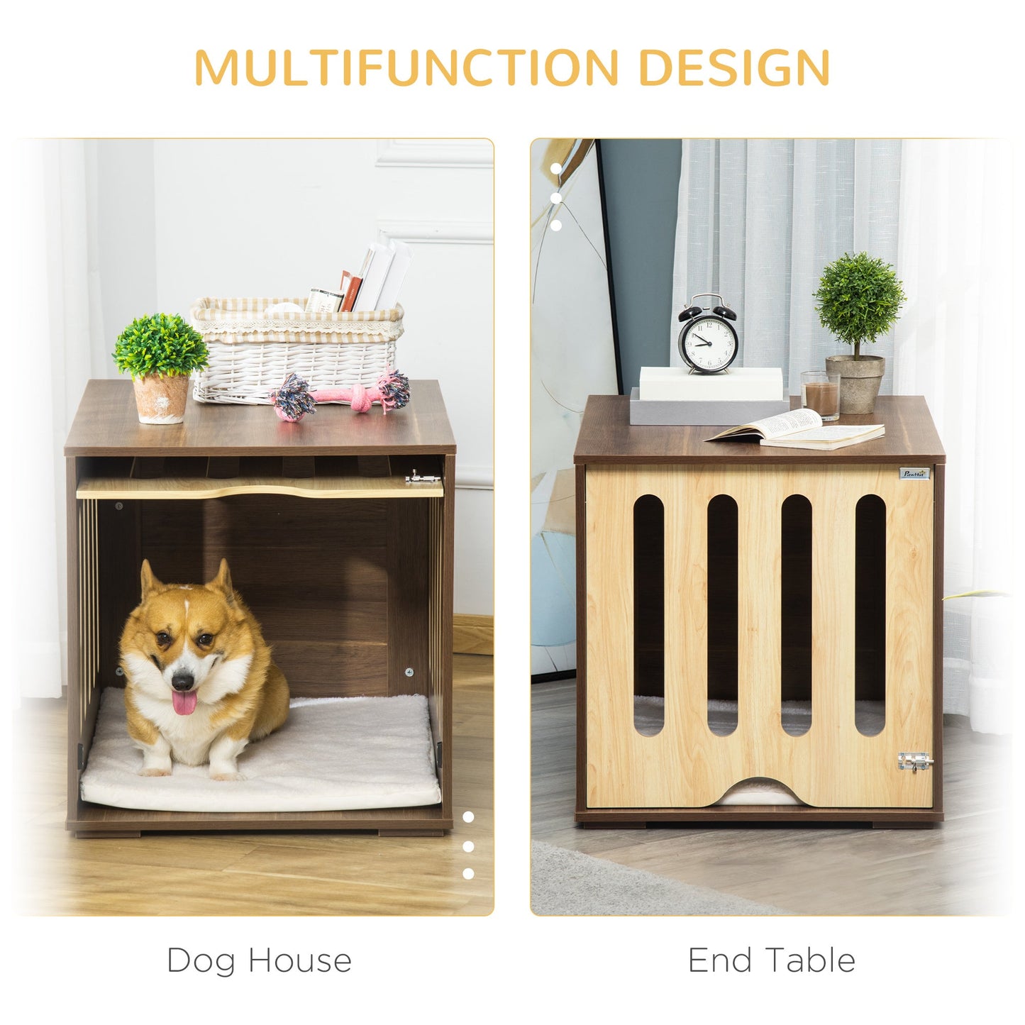 Pet Supplies-Wood Dog Crate End Table, Dog Crate Funiture with Soft Cushion, Side Holes, Removable Door Panel, Safety Lock, Brown - Outdoor Style Company