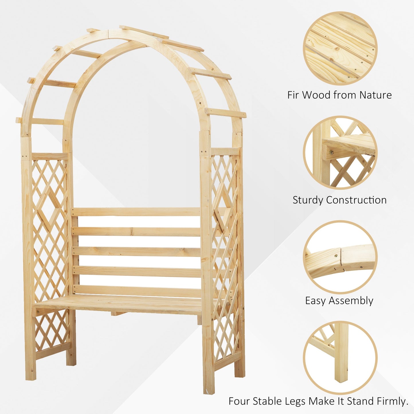 Outdoor and Garden-Wood Garden Arch with Bench Pergola Trellis for Vines/Climbing Plants, Perfect for the Backyard & Outdoor Space - Outdoor Style Company