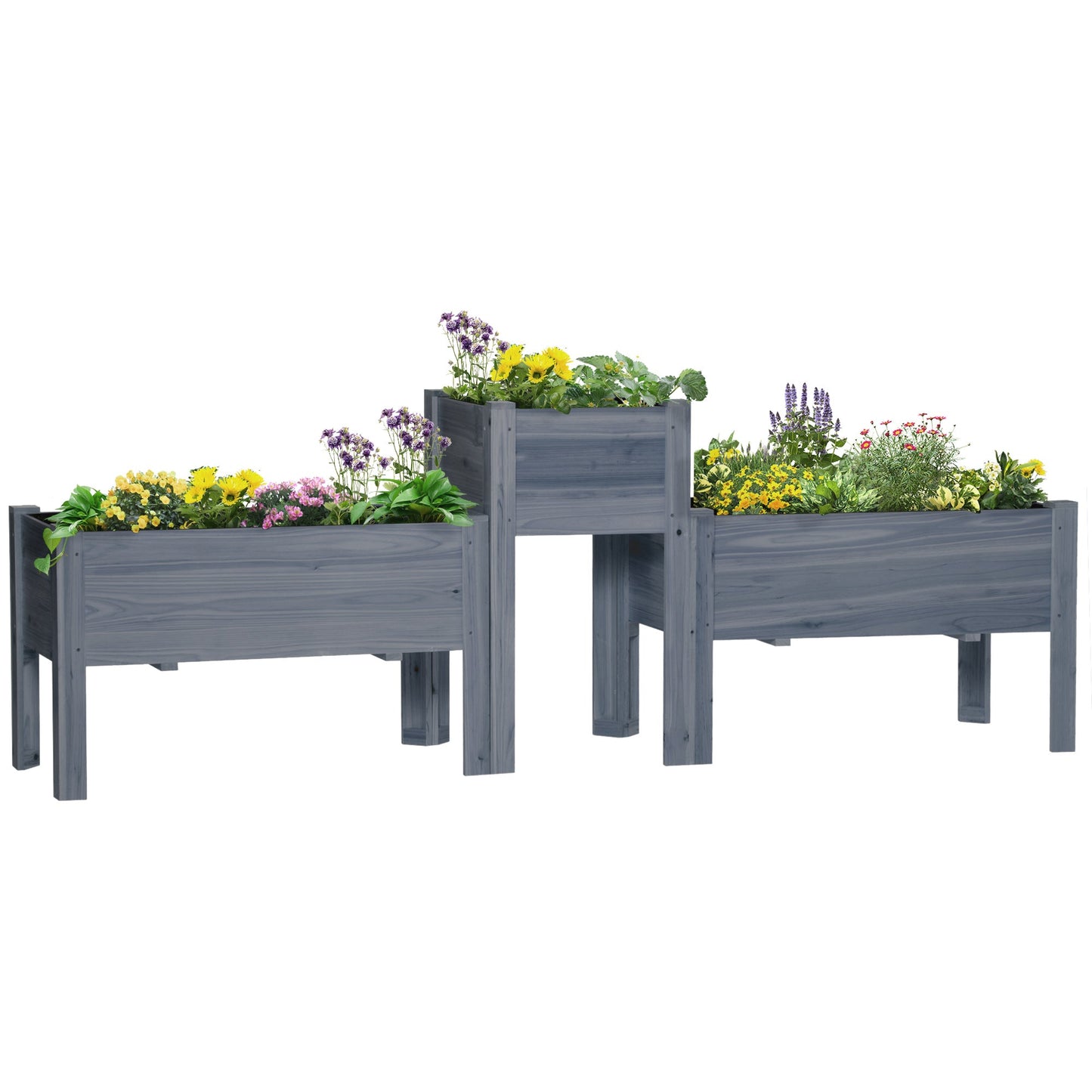 Outdoor and Garden-Wood Raised Garden Bed Set of 3, Planter Box with Legs and Bed Liner for Backyard and Patio to Grow Vegetables, Herbs, Gray - Outdoor Style Company