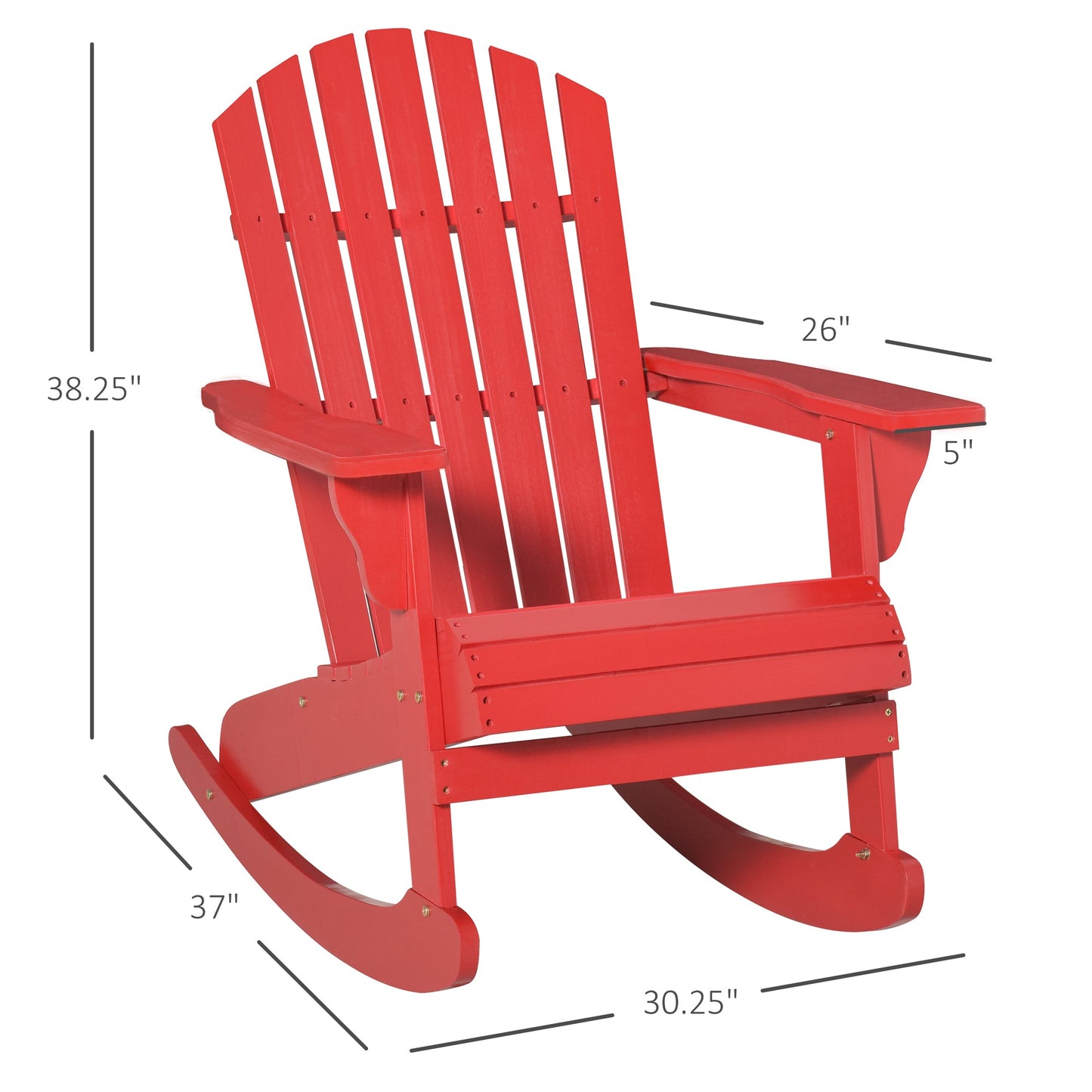 Outdoor and Garden-Wooden Adirondack Rocking Chair Outdoor Lounge Chair Fire Pit Seating with Slatted Wooden Design, Fanned Back for Patio, Lawn Red - Outdoor Style Company