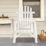 Outdoor and Garden-Wooden Adirondack Rocking Chair, Outdoor Rustic Log Rocker with Slatted Design for Patio, White - Outdoor Style Company