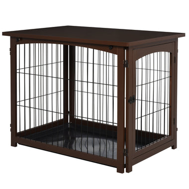 Pet Supplies-Wooden Decorative Dog Cage, Pet Crate Kennel with Fence, Side Table Small Animal House with Tabletop, Brown - Outdoor Style Company