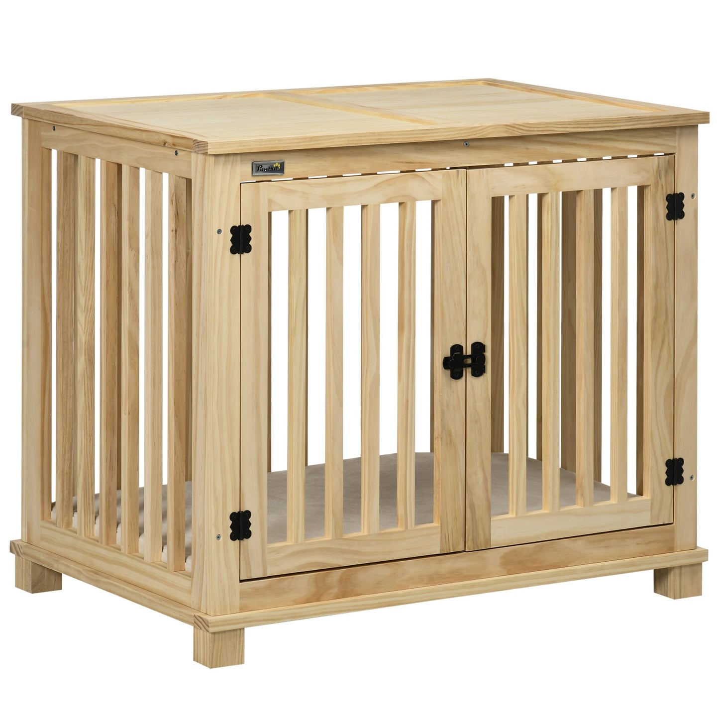 Pet Supplies-Wooden Dog Crate Furniture with Soft Cushion, Dog Crate End Table with Double Doors, Indoor Pet Crate for Small Medium Dogs, Natural - Outdoor Style Company