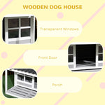 Outdoor and Garden-Wooden Dog House Outdoor with Porch, Cabin Style Raised Dog Shelter with PVC Roof, Front Door, Windows, for Large Medium Sized Dog - Outdoor Style Company