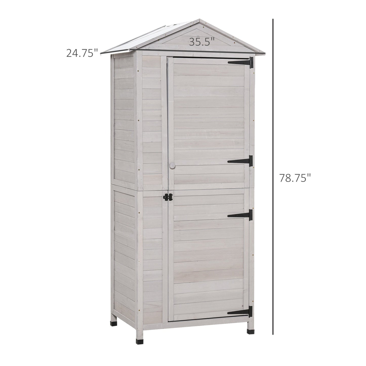 Outdoor and Garden-Wooden Garden Cabinet, Backyard 4-Tier Storage Shed, 3 Shelves Lockable Organizer w/ Handle, Tin Roof, Magnetic Latch & Foot Pad, Light Gray - Outdoor Style Company