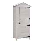 Outdoor and Garden-Wooden Garden Cabinet, Backyard 4-Tier Storage Shed, 3 Shelves Lockable Organizer w/ Handle, Tin Roof, Magnetic Latch & Foot Pad, Light Gray - Outdoor Style Company