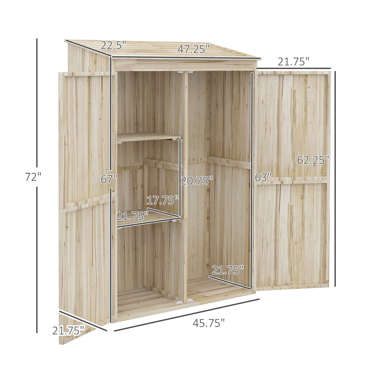 Outdoor and Garden-Wooden Garden Shed Tool Storage, Garden Shed with Double Magnet Doors, Tilted Roof, 47.25" x 22.5" x 72'', Natural - Outdoor Style Company
