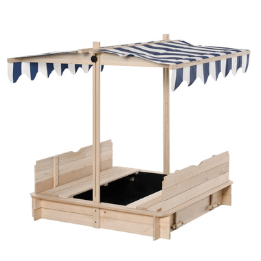 Toys and Games-Wooden Kids Sandbox with Cover, Children Outdoor Sand Play Station with Foldable Bench Seats, Adjustable Canopy, Bottom Liner for Outdoor - Outdoor Style Company