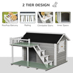 Outdoor and Garden-Wooden Outdoor Dog House, 2-Tier Raised Pet Shelter, with Stairs, Weather Resistant Roof, and Balcony, for Medium, Large Sized Dogs Up To 55 - Outdoor Style Company