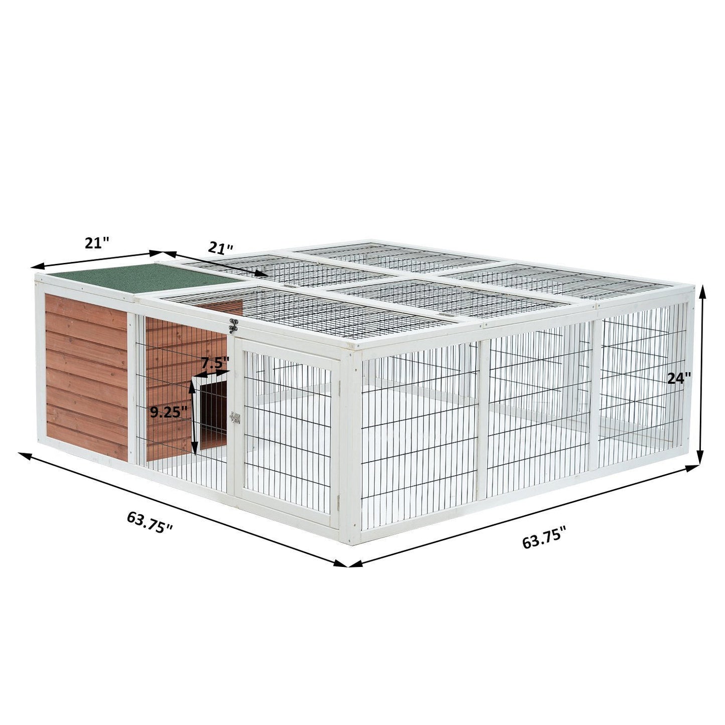 -Wooden Outdoor Rabbit Hutch Small Animal Cages Brown and White 64" Fir Wood with Run and Mesh Cover Pawhut - Outdoor Style Company