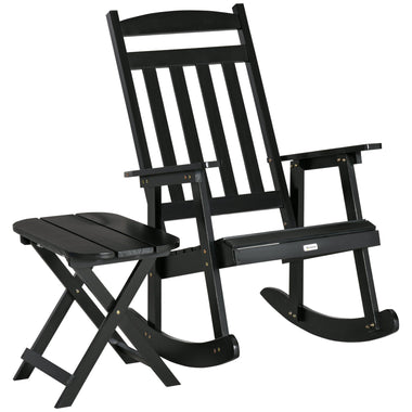 Outdoor and Garden-Wooden Outdoor Rocking Chair, 2-Piece Porch Rocker Set with Foldable Table for Patio, Backyard and Garden, Black - Outdoor Style Company